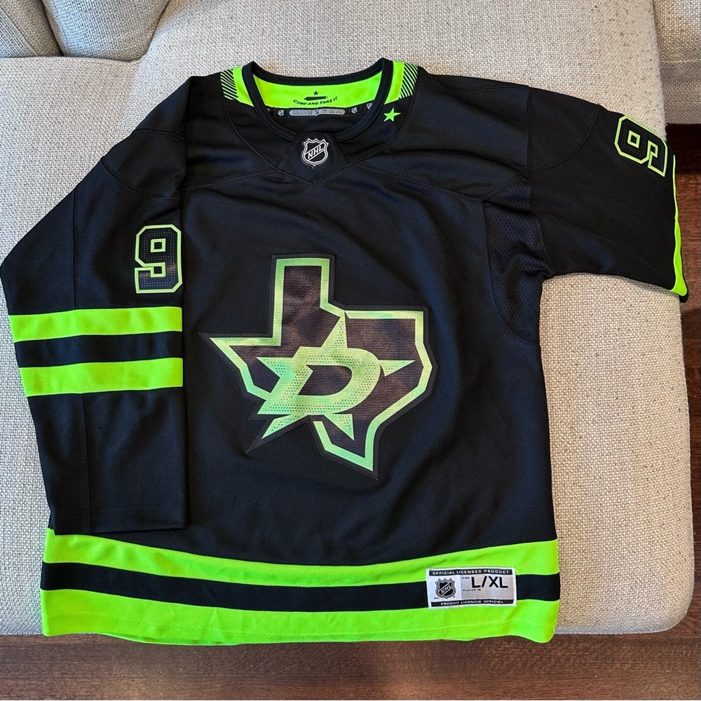 NHL Black and Neon Green Youth Dallas Stars Hockey Jersey - Seguin 91